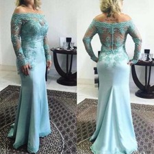 Boat Neck Satin Mother of the Bride Dresses Long Sleeve Applique Party Prom Gown