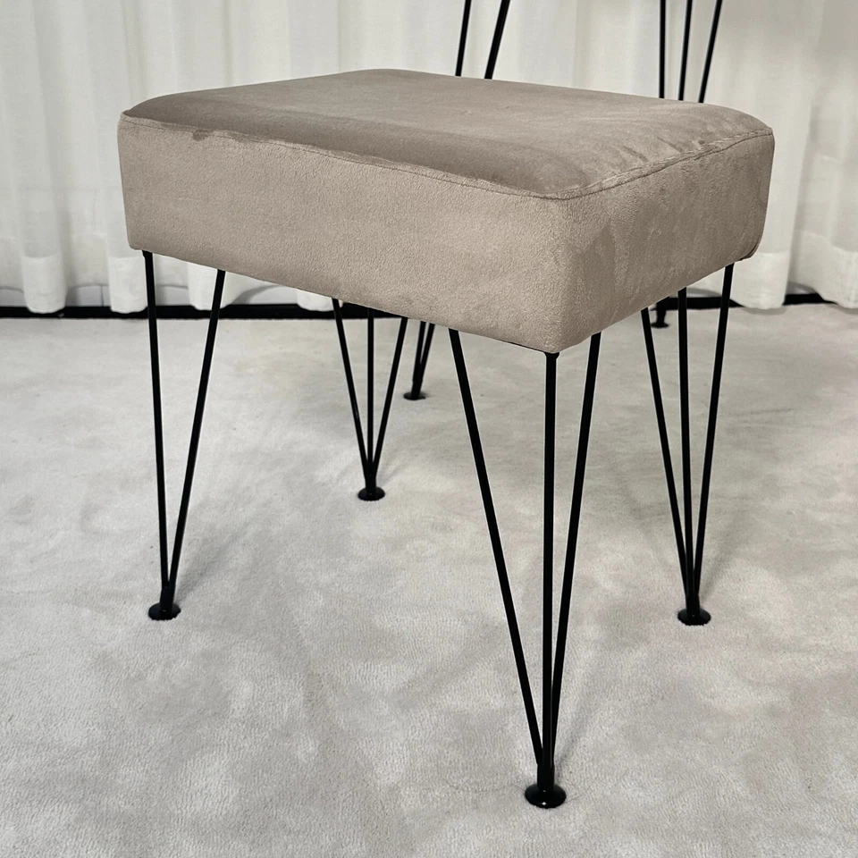 Olivia Velvet Padded Stool Dove grey velvet seat Black hairpin legs - Image 4 of 4