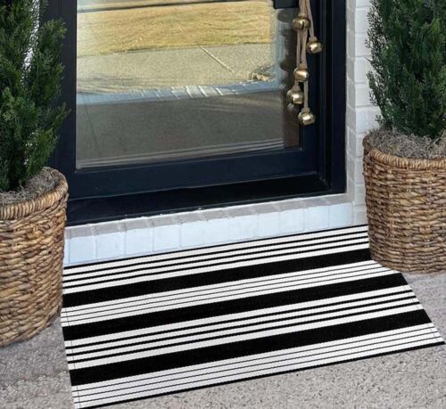 Black and White Door Mat Outdoor Rug 24'' x 35'' Front Porch Rug Washable Ent... - Picture 9 of 9