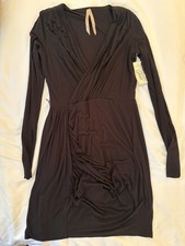 Cassis Black Dress Faux Wrap Style Dress - Made in USA - Size L
