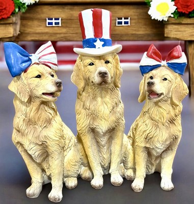 Humane Society Lab Golden Retriever Dogs Trio Patriotic July 4th 12  NWT