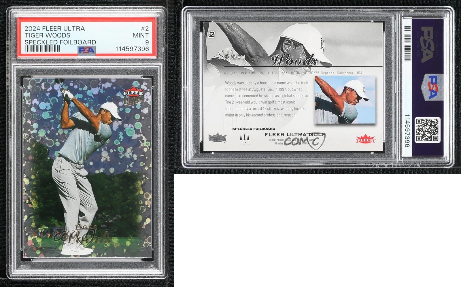 2023 Fleer Ultra Rainbow Patterned Tiger Woods #2 PSA 9 MINT view 3