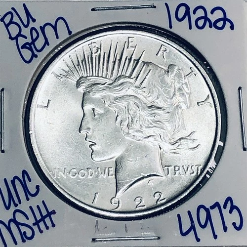 1922 BU UNCIRCULATED SILVER PEACE DOLLAR AUTHENTIC U.S. MINT FREE SHIPPING 4973