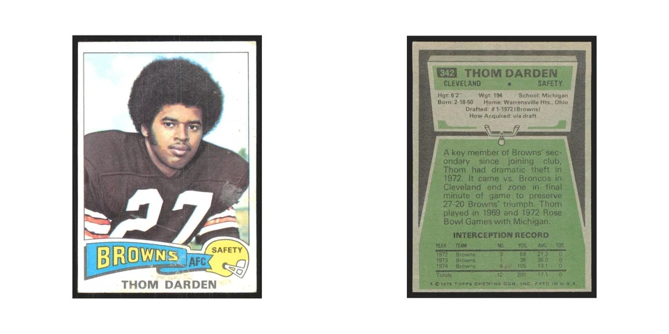1975 Topps Thom Darden Browns #342.0 - Image 3 of 3