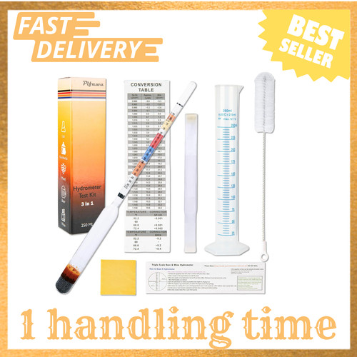 Triple Scale Lab Hydrometer Kit Glass Jar Cylinder for Beer Wine Mead Kombucha