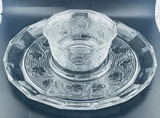 Vintage Anchor Hocking Avalon Floral Clear Chips And Dip Glass Plate & Bowl Set