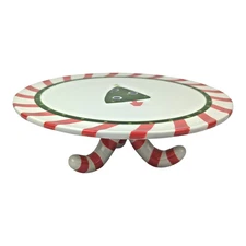 Pier 1 Christmas Tree & Candy Cane Pedestal Cake Stand | Ironstone Ceramic MINT!