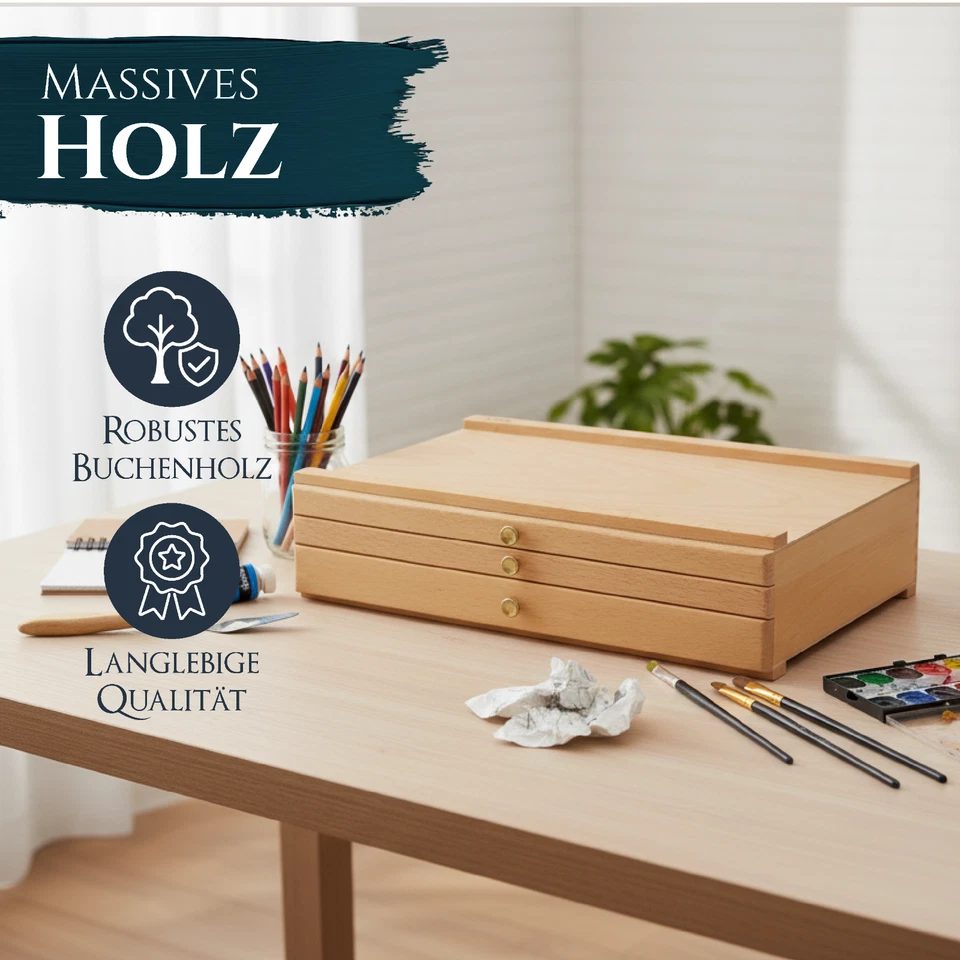 Malkoffer Malkasten Holz Künstlerkoffer Zeichenkoffer Box Nähkästchen Nähkasten - Bild 3 von 4