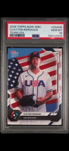 2026 Topps Now World Baseball Classic #USA06 Clayton Kershaw PSA 10