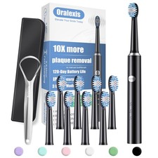 Toothbrush for Adults and , with 8 Brush Heads and Tongue Scraper, 2 Minute T...