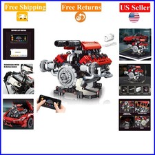 V8 Engine Model Kit for Adults Kids, 660 pcs, App Controlled, LED, STEM