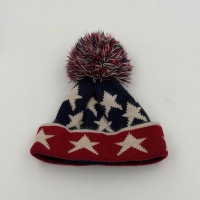 USA Stars Pom Pom Beanie Hat Red White Blue Winter Knit Pugs Gear 