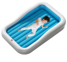 Inflatable Toddler Travel Bed with 3-Sided Safety Bumpers, Extra Large Blue