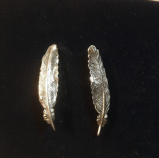 Vintage Sterling Silver Feather Screw Back Clip On Earrings