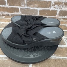 Bzees Smile II Slide Black Slip On Casual Peep Toe Wedge Sandals Womens Size 9.5