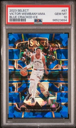 VICTOR WEMBANYAMA 2023 PANINI SELECT BLUE CRACKED ICE PRIZM ROOKIE CARD PSA 10!