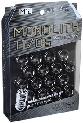 Project Kics For 12 X 1.5 Glorious Black T1/06 Monolith Lug Nuts - 20 Pcs