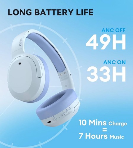 Edifier W820NB Plus 43dB ANC LDAC 5.2 Bluetooth Hi-Rec Headphones ~ Blue - Zdjęcie 7 z 15