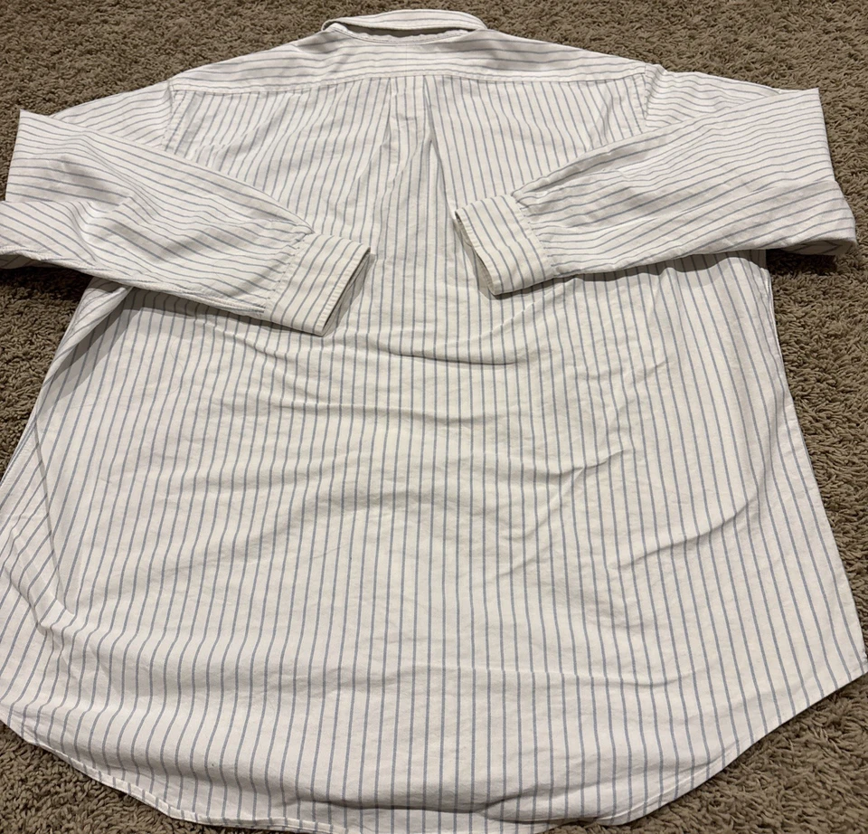 Camisa Oxford Ralph Lauren Yarmouth 17-35 Azul Blanco Rayas Con Botones Logo de Poni Foto 4 de 4