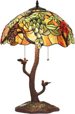 Grape Tiffany Style Stained Glass Table Lamp with Mosaic Base, 24" Tall