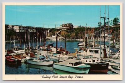 Fishing Fleet Depoe Bay Oregon Photochrome Postcard Anderson Sundry Co