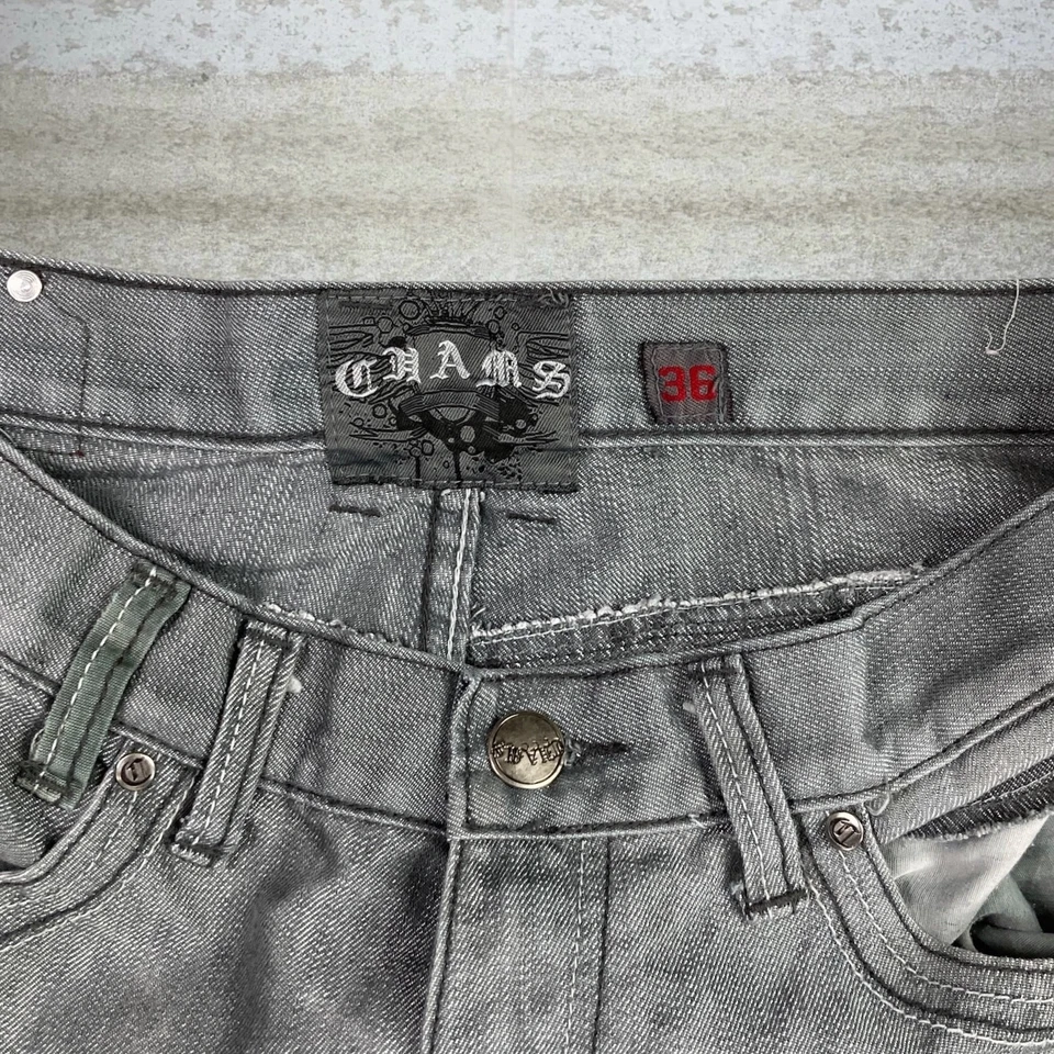 Vintage Skater Wide Leg Jeans 36x32 Shams Grey Wash Baggy Embroidered Y2K - Image 4 of 4