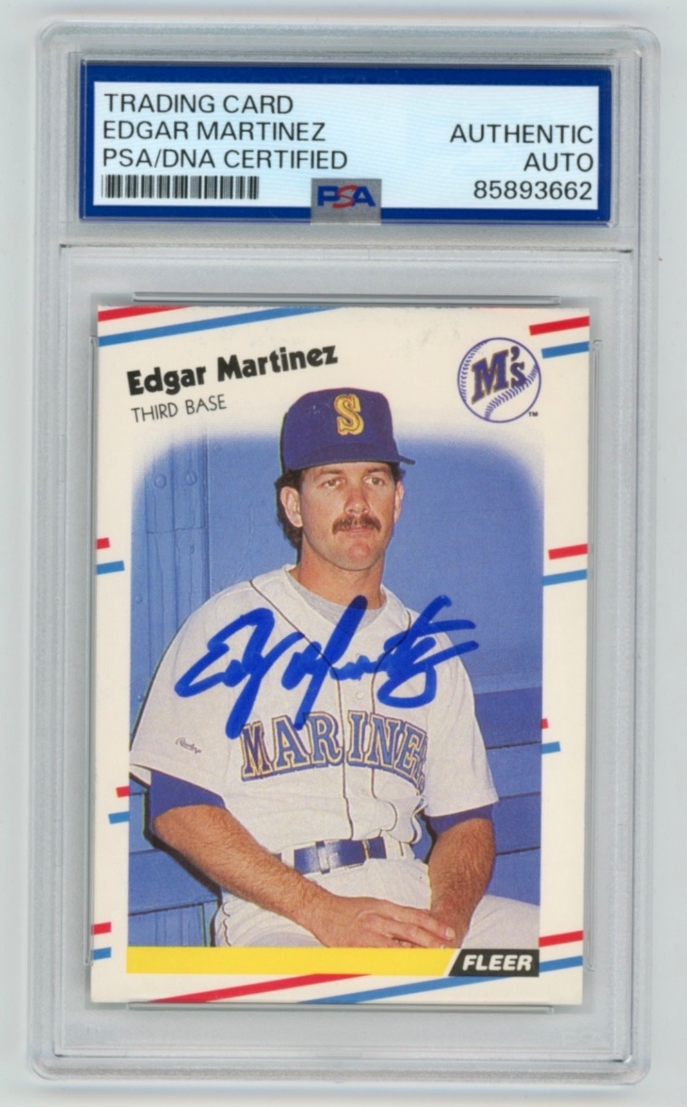 EDGAR MARTINEZ Seattle Signed 1988 Fleer ROOKIE Baseball Card #378 PSA AUTO