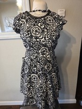 Maison Jules - Black with Floral Print Cap Sleeve Dress - Size XS