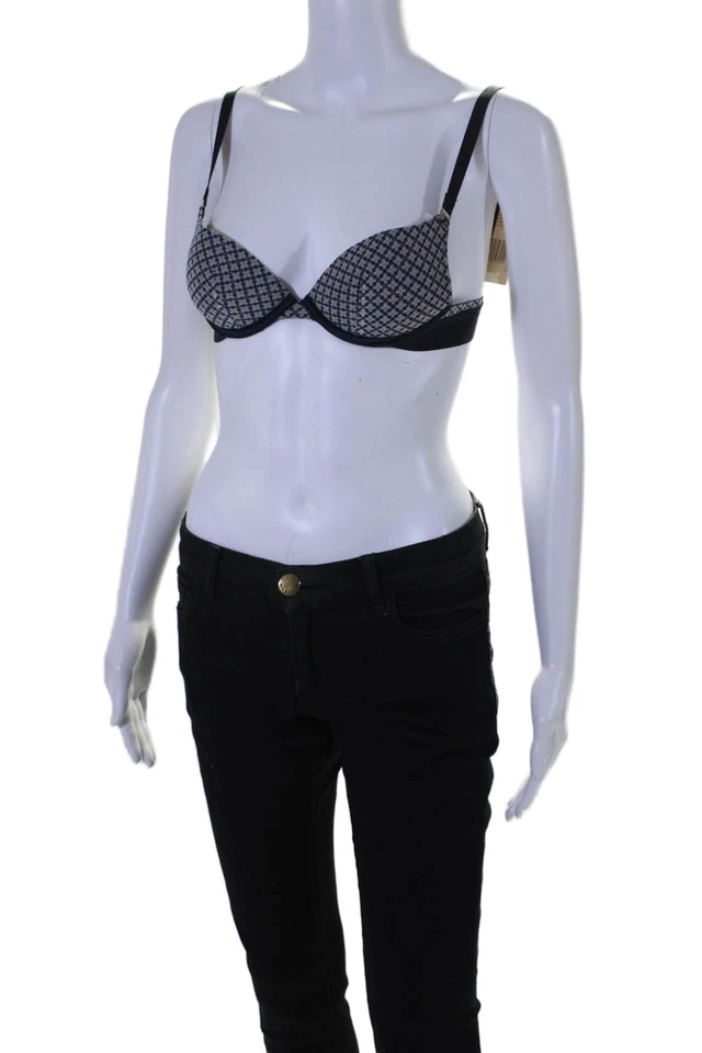 Sujetador Stella McCartney Mujer Acolchado Estampado Diamante Malla Demi Azul Blanco Talla 32A Foto 2 de 4