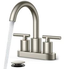 Brushed Nickel Bathroom Faucet 2 Hole, 4 Inch Centerset Bathroom Sink Faucet ...