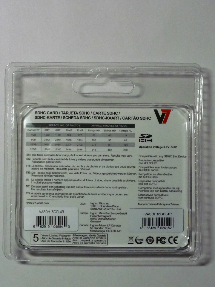 V7 16GB SDHC Class 4 VASDH16GCL4R - NEW!! - Image 2 of 2