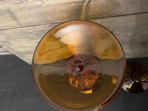 Hand Blown Amber Cheetah / Leopard print Glass Candle Holder Set (2) - Picture 4 of 13