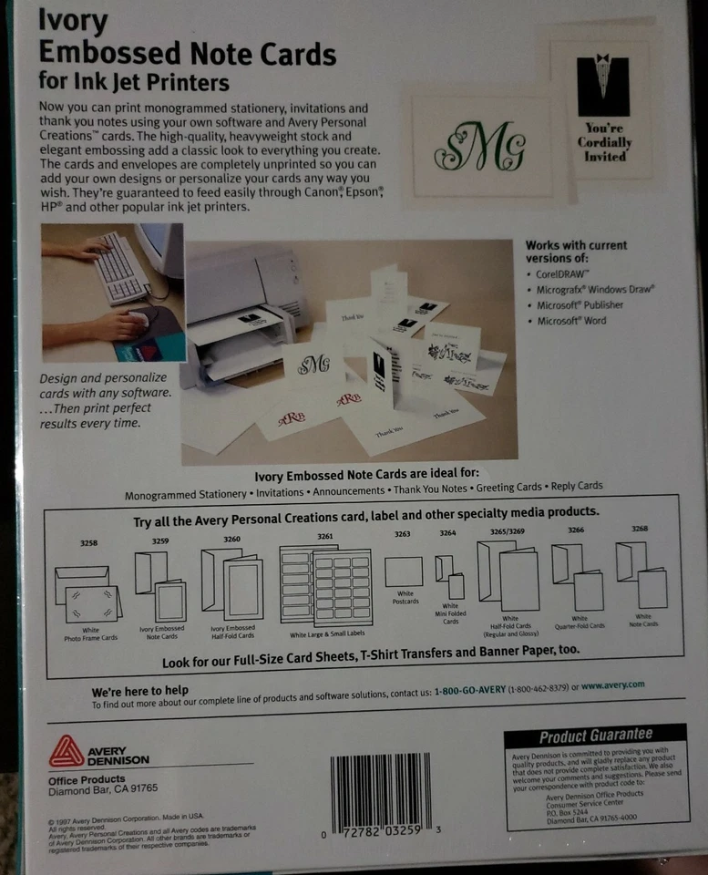 Tarjetas de notas en relieve Avery 30 con sobres 4 1/4 x 5 1/2 impresoras de inyección de tinta #3259 Foto 4 de 4