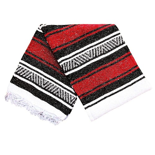 Mexican Blanket Red Black Falsa Serape Throw Mexican Yoga Falsa Blanket