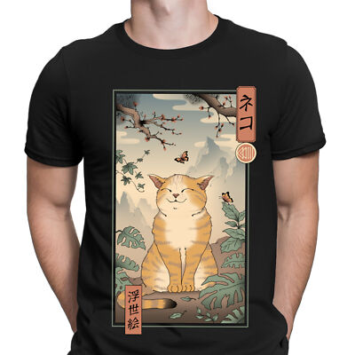 Edo Katze Kätzchen Anime Japan japanische Tierliebhaber Geschenk Herren T-Shirts Tee Top #D6
