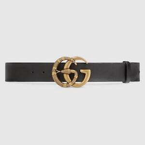leather belt with double g buckle black