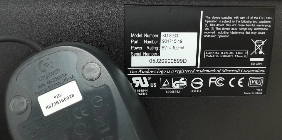 KU-8933 USB Keyboard with Black USB Keyboard with Logitech M-SBN96 PS/2 Mouse - Image 3 of 4