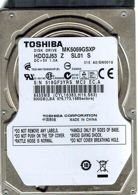 Toshiba MK5059GSXP 500GB HDD2J53 Z SL01 S CHINA | eBay Toshiba MK5059GSXP 500GB HDD2J53 Z SL01 S CHINA | eBay