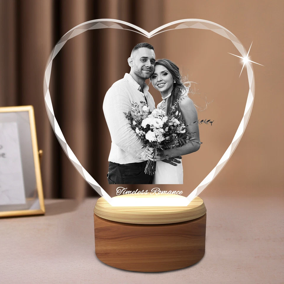 Regalos Corazón Cristal 3D, Grabado Láser Foto 3D Aniversario Cumpleaños Boda Regalo Foto 2 de 4