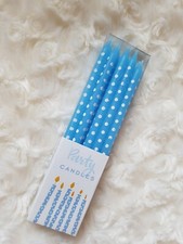 Traditional Birthday Cake Candles 10 X 10cm Plus Holders Blue Polka Dot 