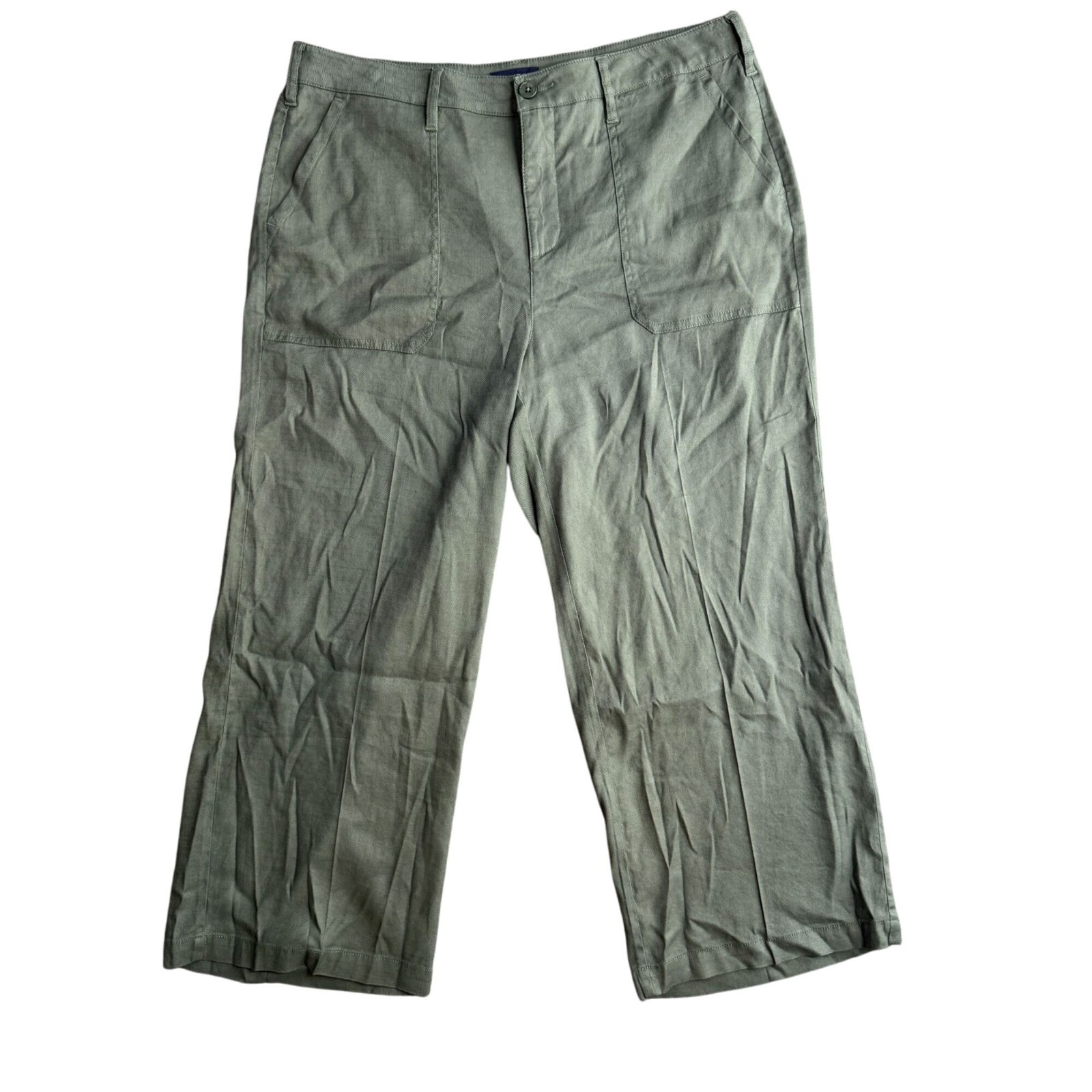 NYDJ Jeans Women 12 Green Denim Lift Tuck Wide Leg Cropped Stretch Mid Rise