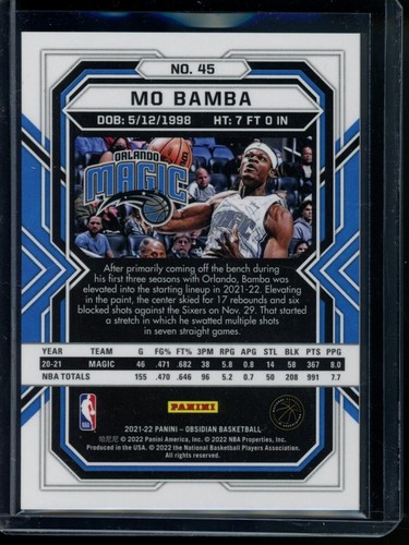 2021-22 Obsidian Electric Etch Red Flood Refractor Mo Bamba #45 FREE Shipping - Picture 2 of 2