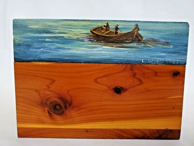 Vintage Cedar WOOD RECIPE BOX Hand Painted Nautical Ships Vintage Cedar WOOD RECIPE BOX Hand Painted Nautical Ships