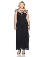 XSCAPE Black Floral Embroidered Rhinestone Embellished Ruffle Maxi Gown 16W = 1X