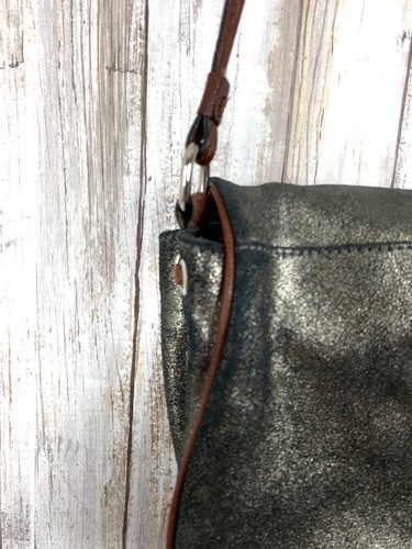 TANO Bronze Gray Metallic Leather Crossbody Tassel Drawstring Bucket Mini Bag - Picture 7 of 11