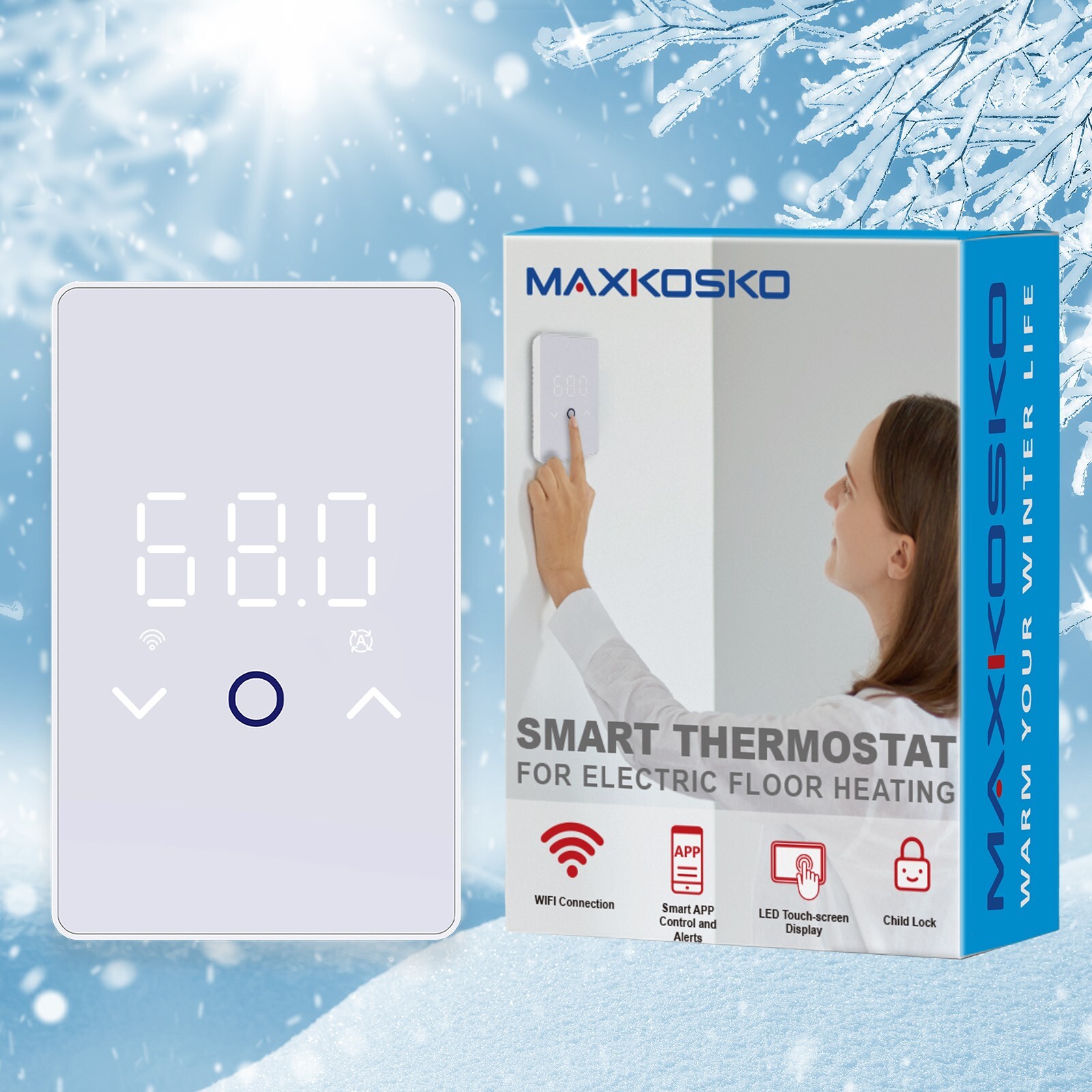 Smart Thermostat with Touchscreen LED for Electric Floor Heating System-image