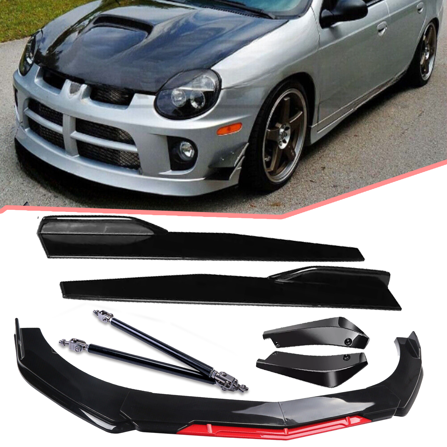 Dodge Neon Front Rear Bumper Lip Spoiler Splitter Kit Gloss Black