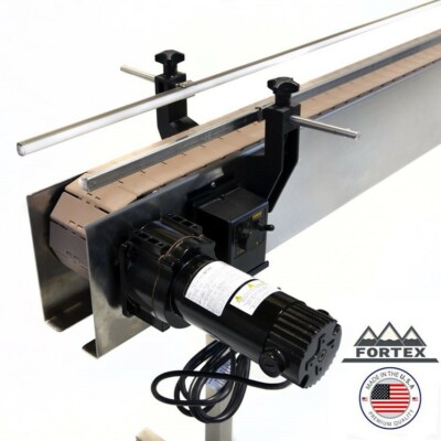 FORTEX STAINLESS STEEL 6' X 4.5  INLINE PACKAGING CONVEYOR WITH TABLE TOP BELT