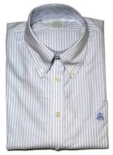 Brooks Brothers Milano Fit Shirt Blue White Striped Men's MSRP 108
