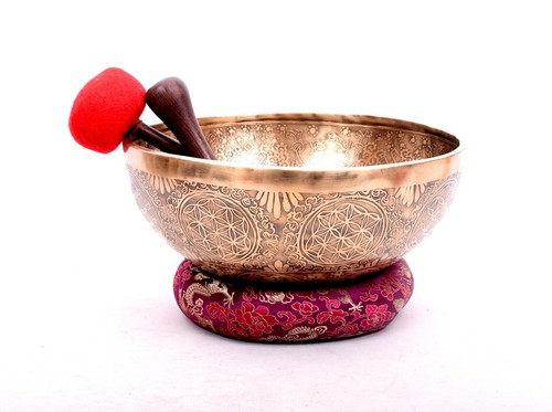 12 inches Sacred Geometric Flower Of Life Singing Bowl - Deep Sound Healing Bowl - Picture 2 of 7